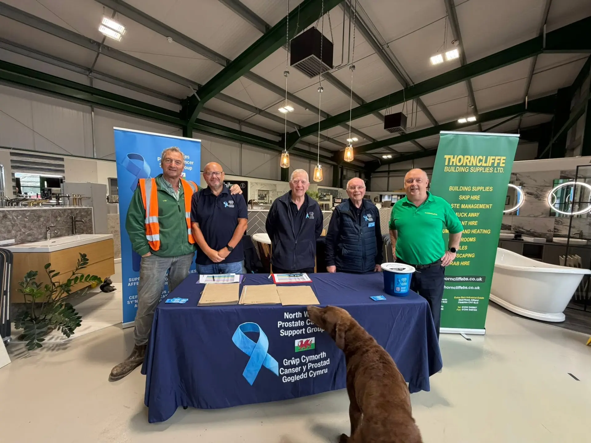 The North Wales Prostate Cancer Support Group team hosting a PSA testing awareness event at Thorncliffe Building Supplies Ltd
